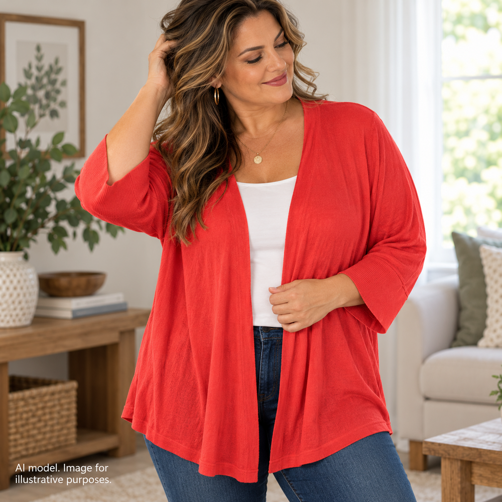 Talbots Sweater Women 3XP Orange Coral Soft Cotton Tencel Open Cozy Duster Cardi